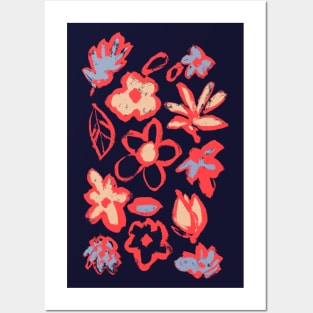 Red Floral Pattern Posters and Art